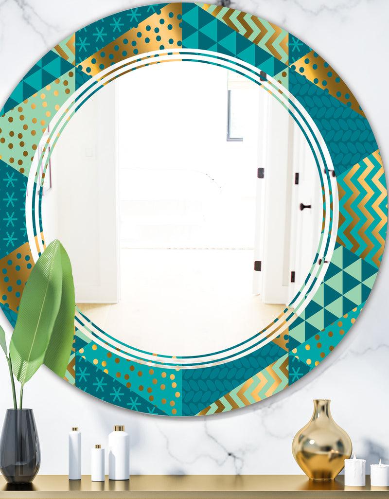 DesignQ Gold and Blue Dynamics I - Modern Round or Oval Wall Mirror - Triple C