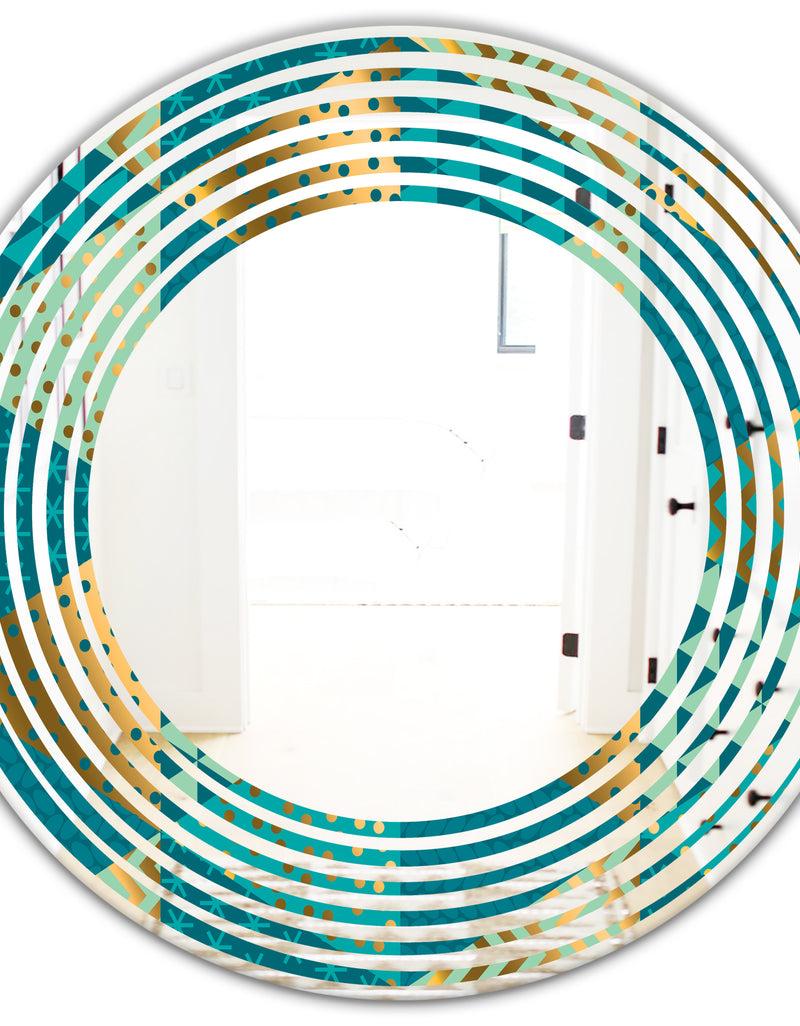 DesignQ Gold And Blue Dynamics I - Modern Round Or Oval Wall Mirror - Wave
