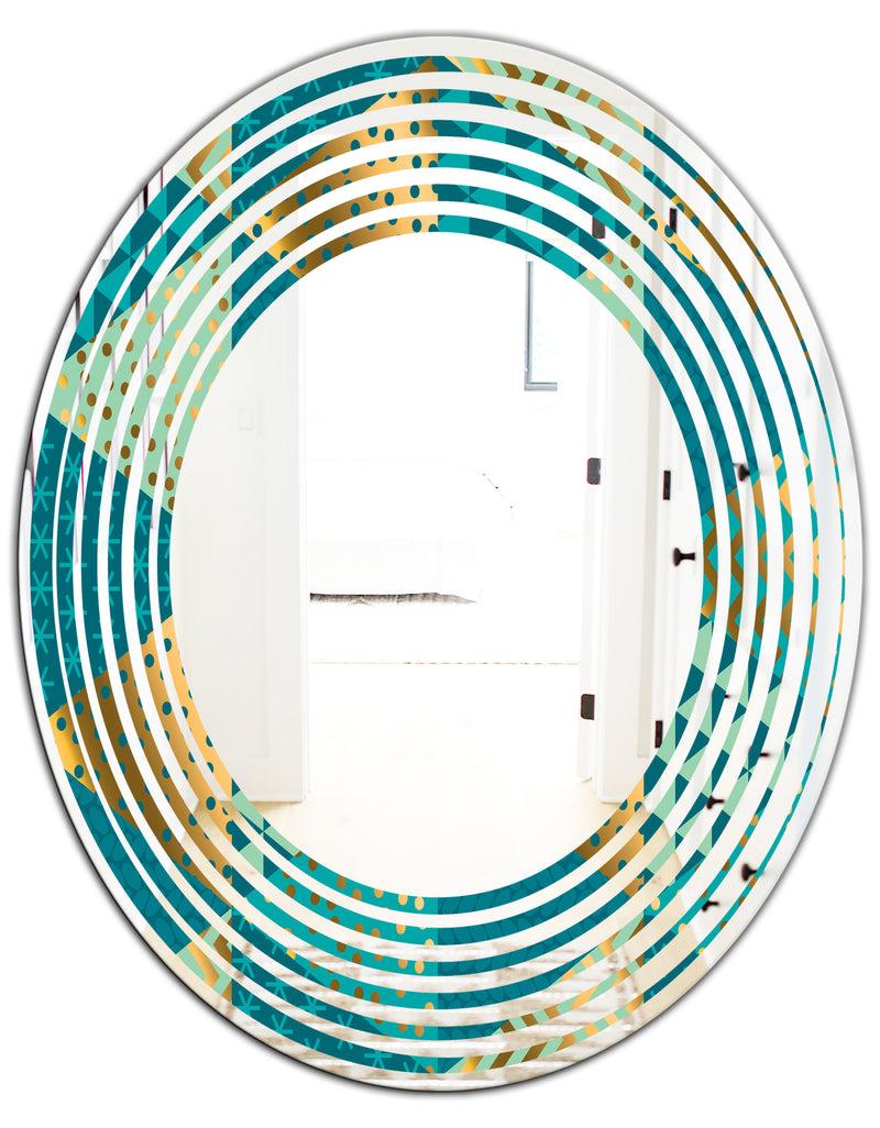 DesignQ Gold And Blue Dynamics I - Modern Round Or Oval Wall Mirror - Wave