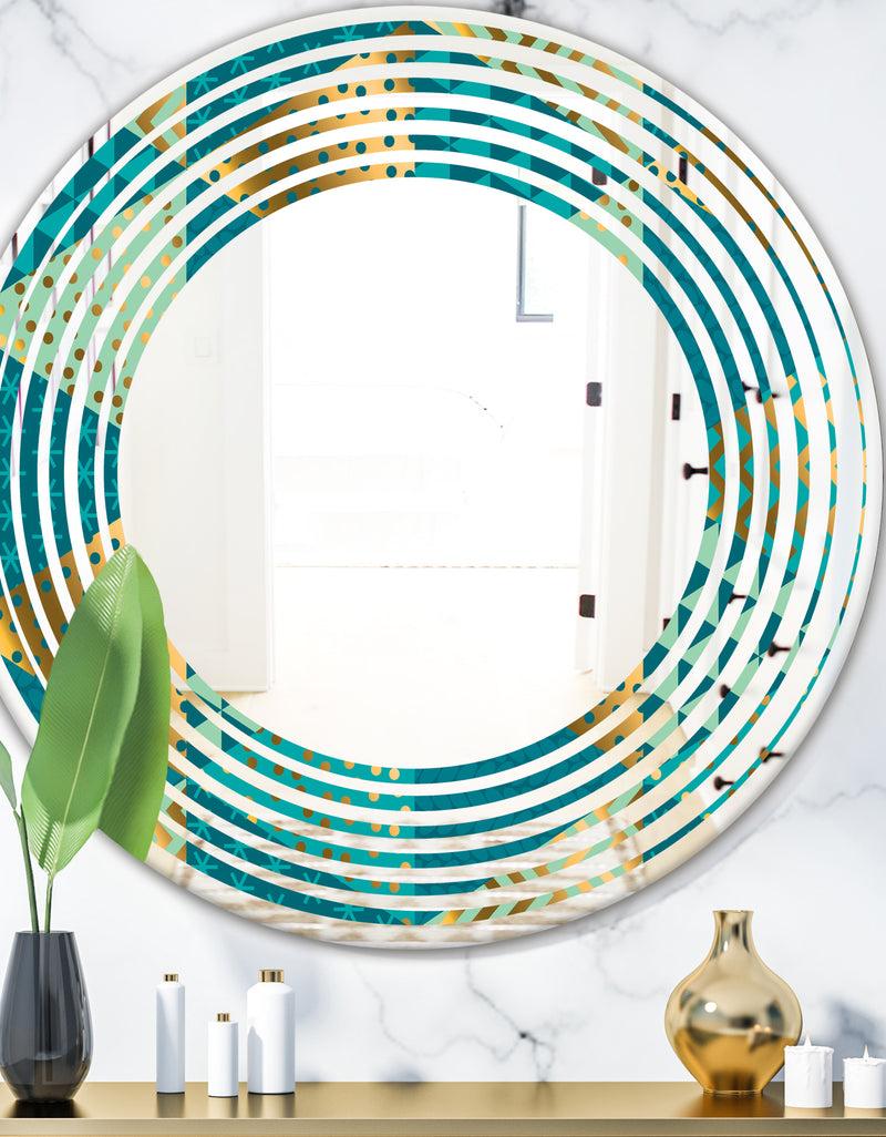 DesignQ Gold and Blue Dynamics I - Modern Round or Oval Wall Mirror - Wave