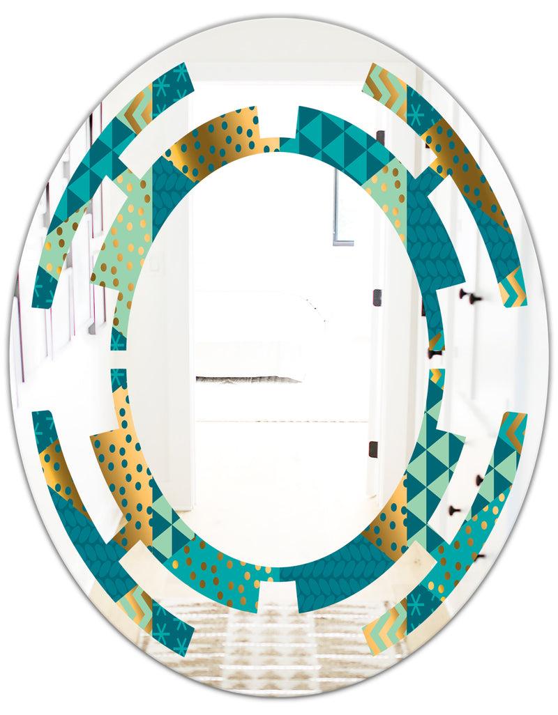 DesignQ Gold And Blue Dynamics I - Modern Round Or Oval Wall Mirror - Space