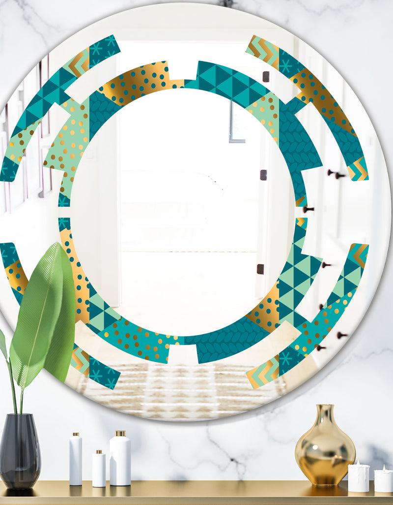 DesignQ Gold and Blue Dynamics I - Modern Round or Oval Wall Mirror - Space