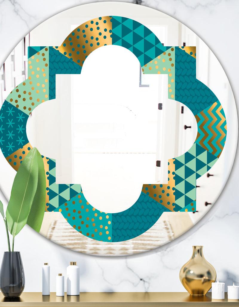 DesignQ Gold and Blue Dynamics I - Modern Round or Oval Wall Mirror - Quatrefoil