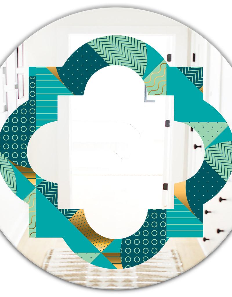 DesignQ Gold And Blue Dynamics II - Modern Round Or Oval Wall Mirror - Quatrefoil