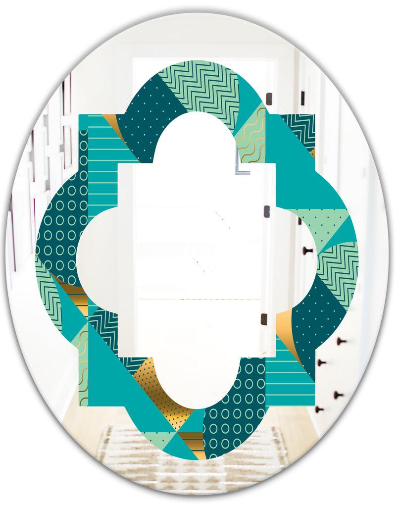 DesignQ Gold And Blue Dynamics II - Modern Round Or Oval Wall Mirror - Quatrefoil