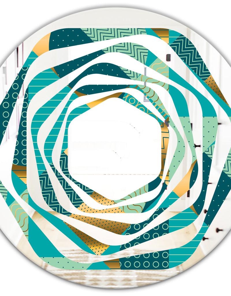 DesignQ Gold And Blue Dynamics II - Modern Round Or Oval Wall Mirror - Whirl