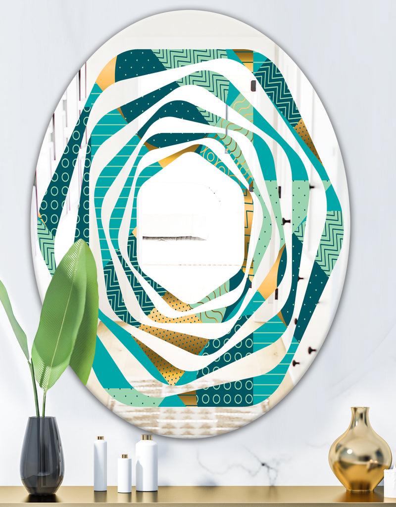 DesignQ Gold And Blue Dynamics II - Modern Round Or Oval Wall Mirror - Whirl
