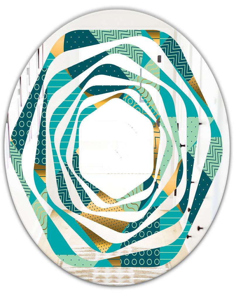 DesignQ Gold And Blue Dynamics II - Modern Round Or Oval Wall Mirror - Whirl