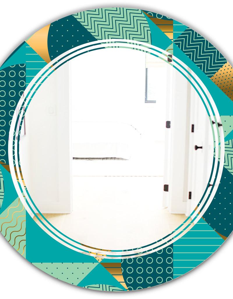 DesignQ Gold And Blue Dynamics II - Modern Round Or Oval Wall Mirror - Triple C