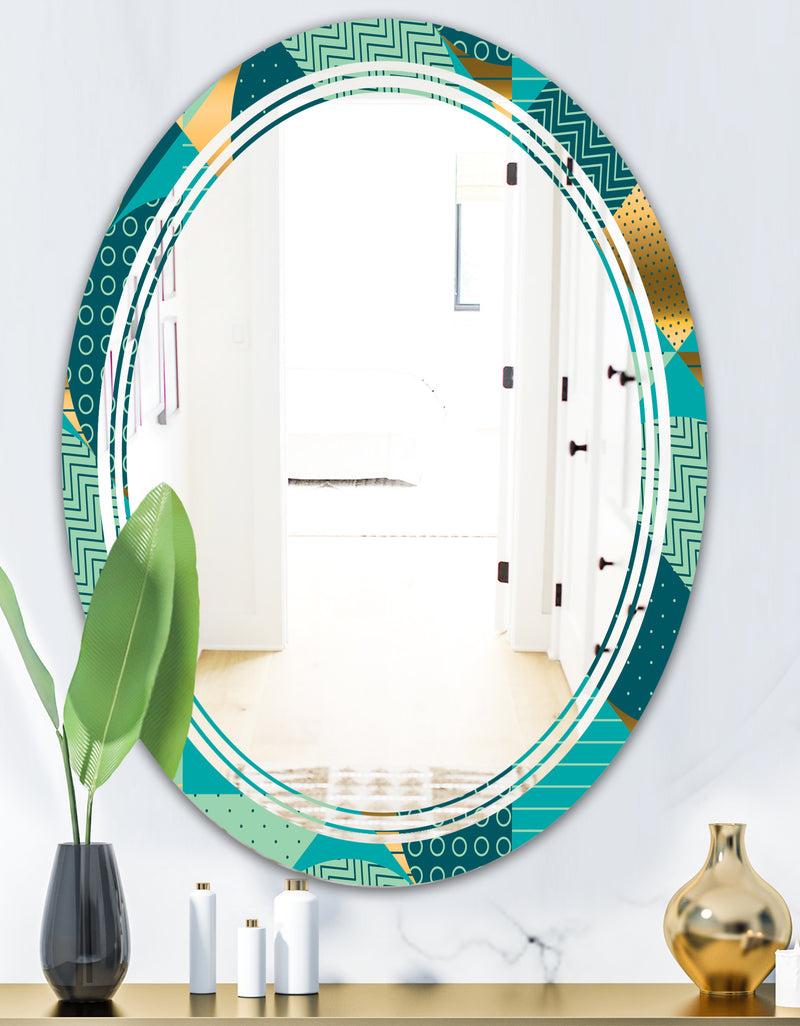 DesignQ Gold And Blue Dynamics II - Modern Round Or Oval Wall Mirror - Triple C