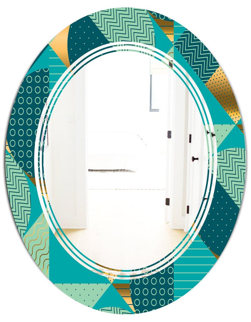 DesignQ Gold And Blue Dynamics II - Modern Round Or Oval Wall Mirror - Triple C