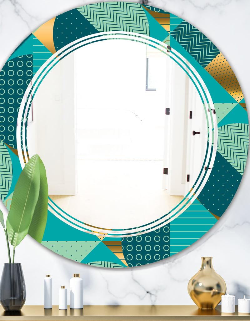 DesignQ Gold and Blue Dynamics II - Modern Round or Oval Wall Mirror - Triple C