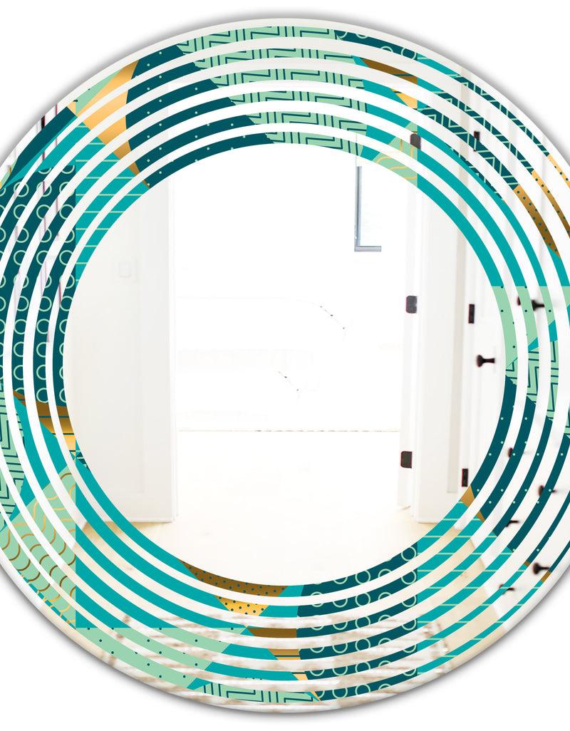 DesignQ Gold And Blue Dynamics II - Modern Round Or Oval Wall Mirror - Wave