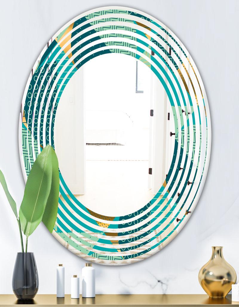 DesignQ Gold And Blue Dynamics II - Modern Round Or Oval Wall Mirror - Wave