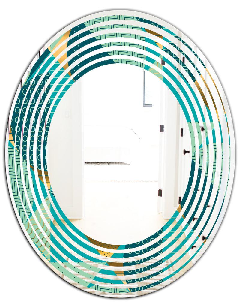 DesignQ Gold And Blue Dynamics II - Modern Round Or Oval Wall Mirror - Wave