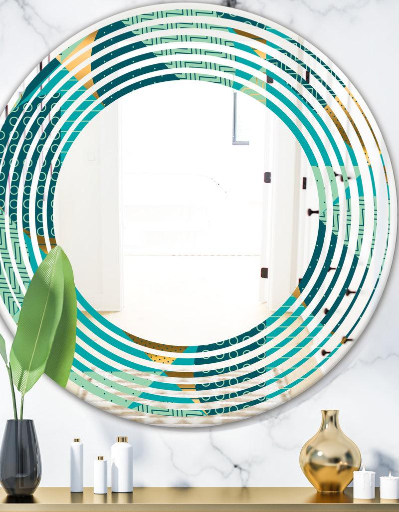 DesignQ Gold and Blue Dynamics II - Modern Round or Oval Wall Mirror - Wave