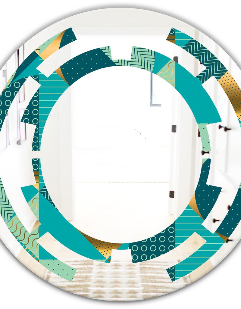 DesignQ Gold And Blue Dynamics II - Modern Round Or Oval Wall Mirror - Space