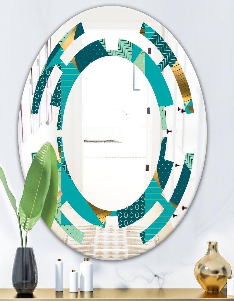 DesignQ Gold And Blue Dynamics II - Modern Round Or Oval Wall Mirror - Space