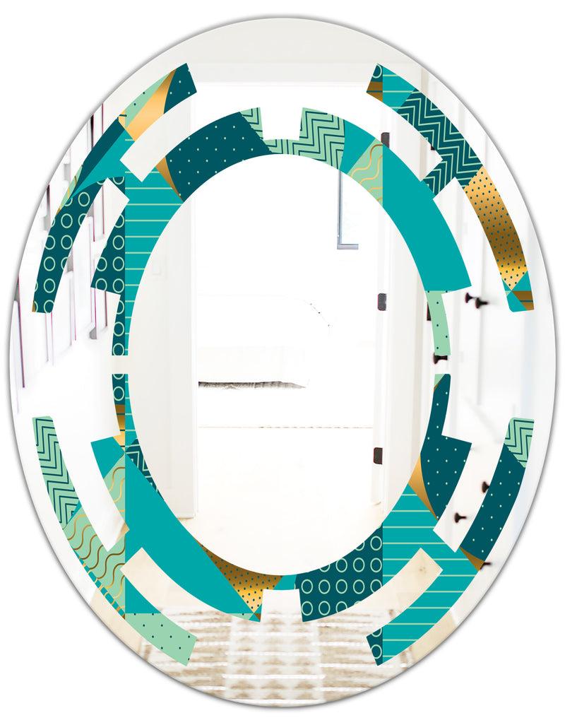 DesignQ Gold And Blue Dynamics II - Modern Round Or Oval Wall Mirror - Space