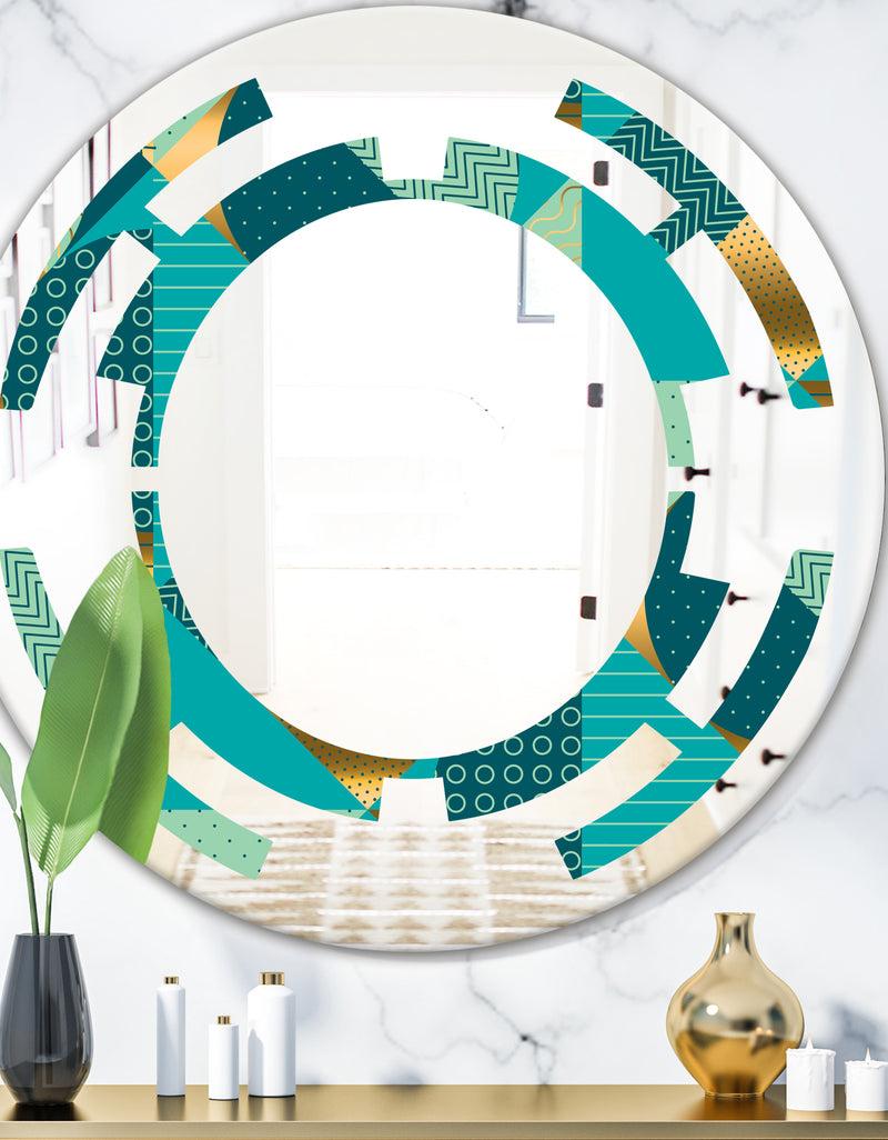 DesignQ Gold and Blue Dynamics II - Modern Round or Oval Wall Mirror - Space