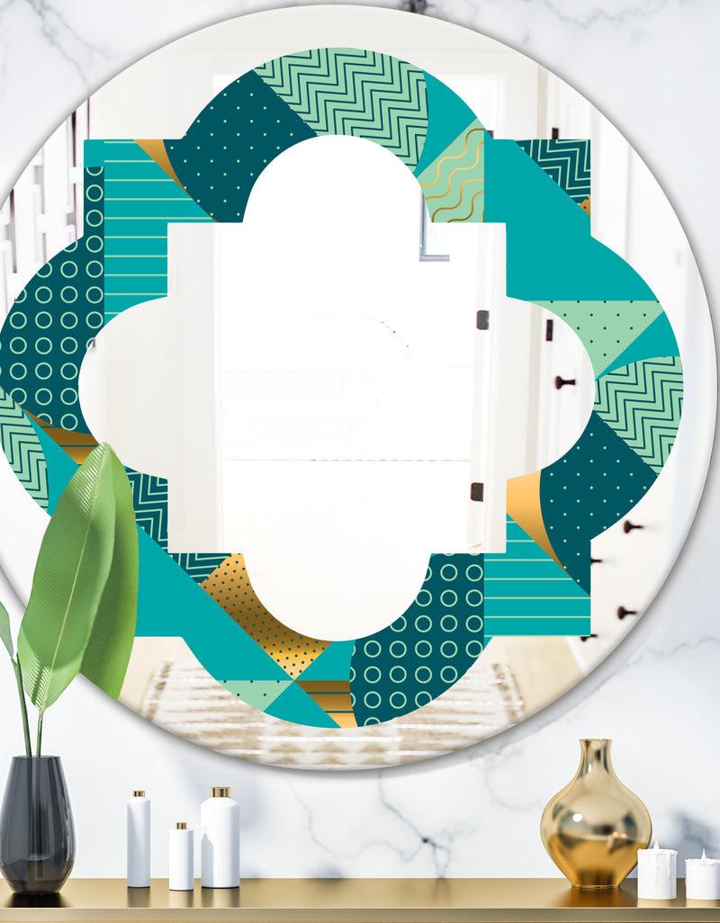 DesignQ Gold and Blue Dynamics II - Modern Round or Oval Wall Mirror - Quatrefoil