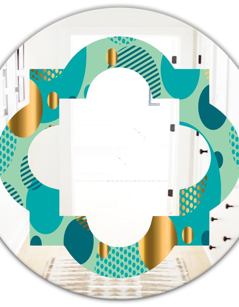 DesignQ Gold And Blue Dynamics III - Modern Round Or Oval Wall Mirror - Quatrefoil