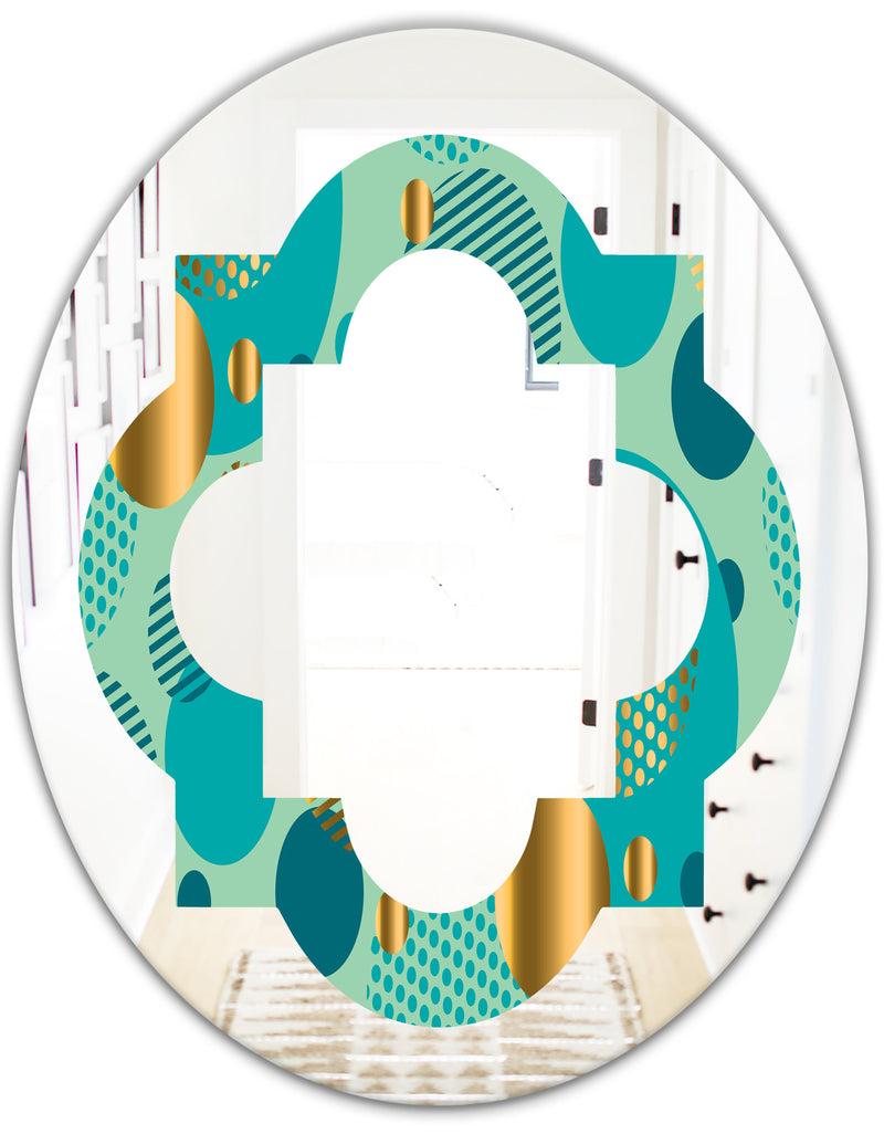 DesignQ Gold And Blue Dynamics III - Modern Round Or Oval Wall Mirror - Quatrefoil