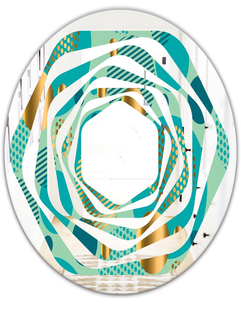 DesignQ Gold And Blue Dynamics III - Modern Round Or Oval Wall Mirror - Whirl
