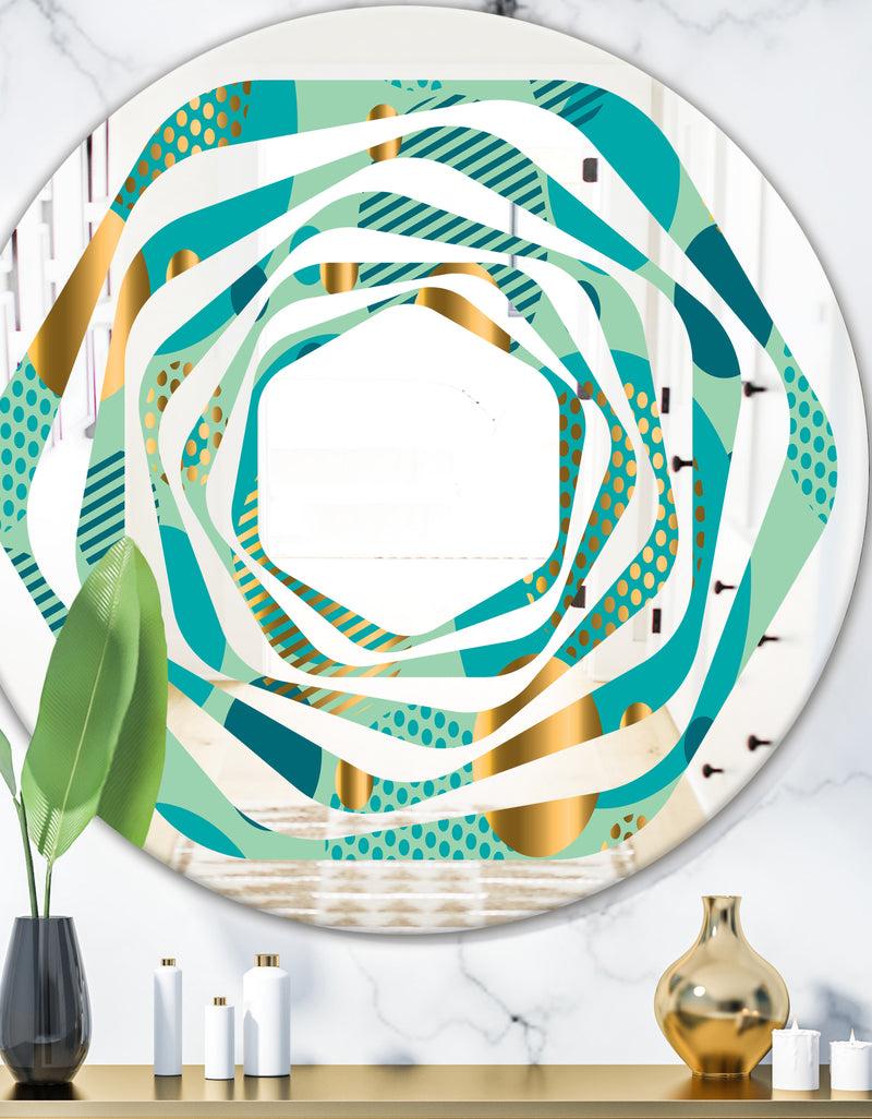 DesignQ Gold and Blue Dynamics III - Modern Round or Oval Wall Mirror - Whirl