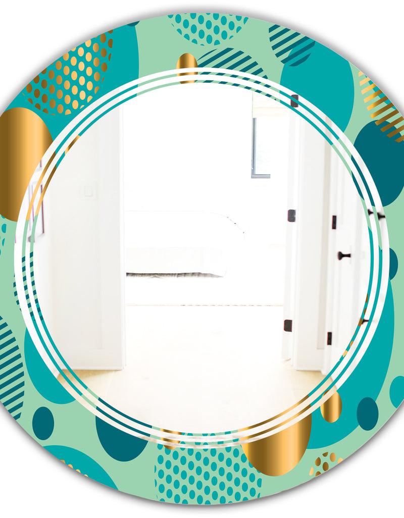 DesignQ Gold And Blue Dynamics III - Modern Round Or Oval Wall Mirror - Triple C