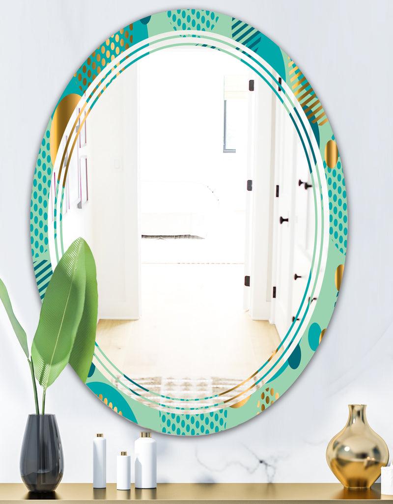 DesignQ Gold And Blue Dynamics III - Modern Round Or Oval Wall Mirror - Triple C