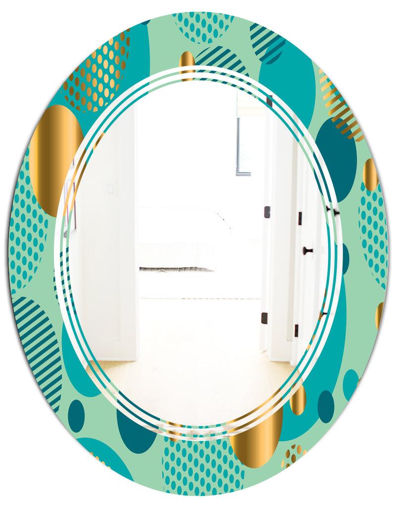 DesignQ Gold And Blue Dynamics III - Modern Round Or Oval Wall Mirror - Triple C