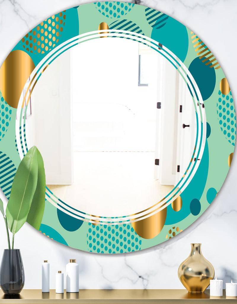 DesignQ Gold and Blue Dynamics III - Modern Round or Oval Wall Mirror - Triple C