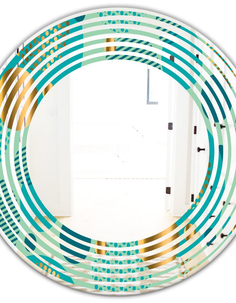 DesignQ Gold And Blue Dynamics III - Modern Round Or Oval Wall Mirror - Wave