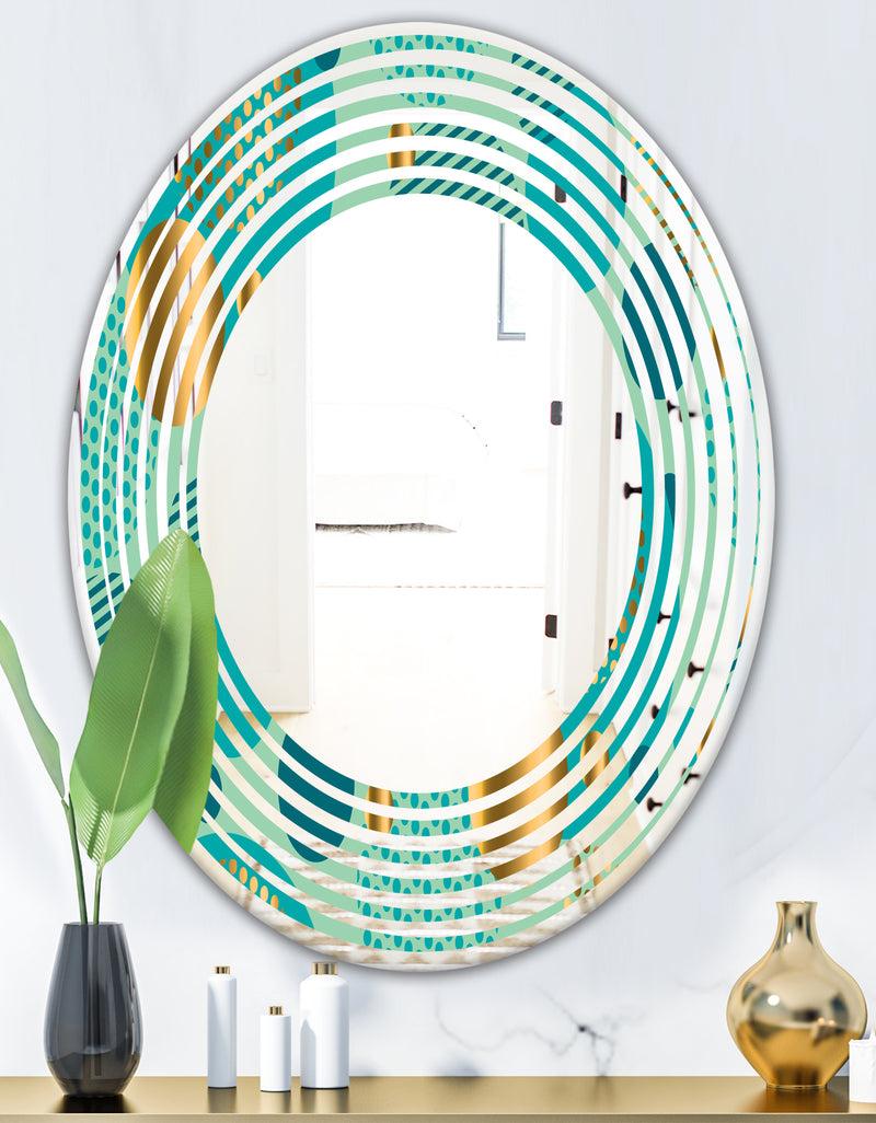 DesignQ Gold And Blue Dynamics III - Modern Round Or Oval Wall Mirror - Wave
