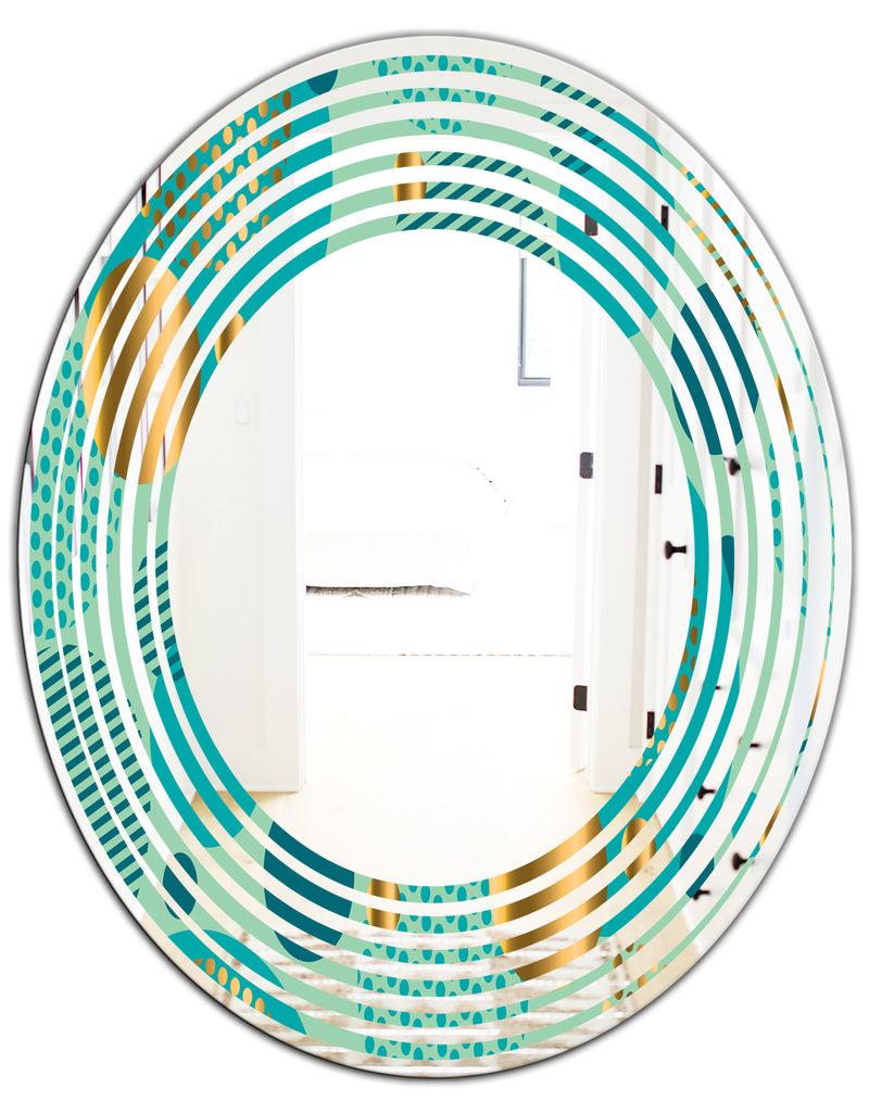 DesignQ Gold And Blue Dynamics III - Modern Round Or Oval Wall Mirror - Wave