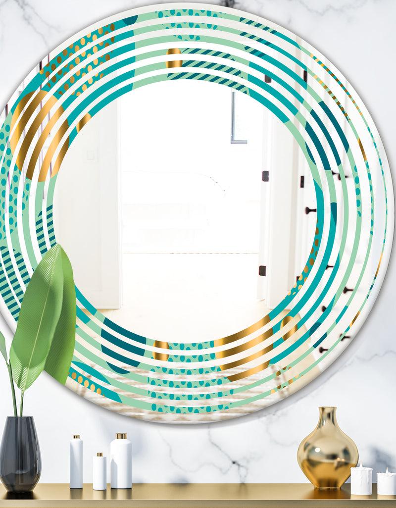 DesignQ Gold and Blue Dynamics III - Modern Round or Oval Wall Mirror - Wave