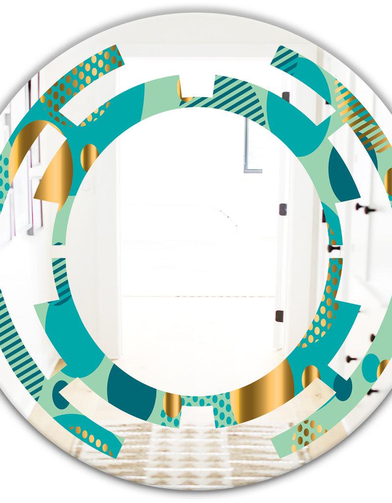 DesignQ Gold And Blue Dynamics III - Modern Round Or Oval Wall Mirror - Space