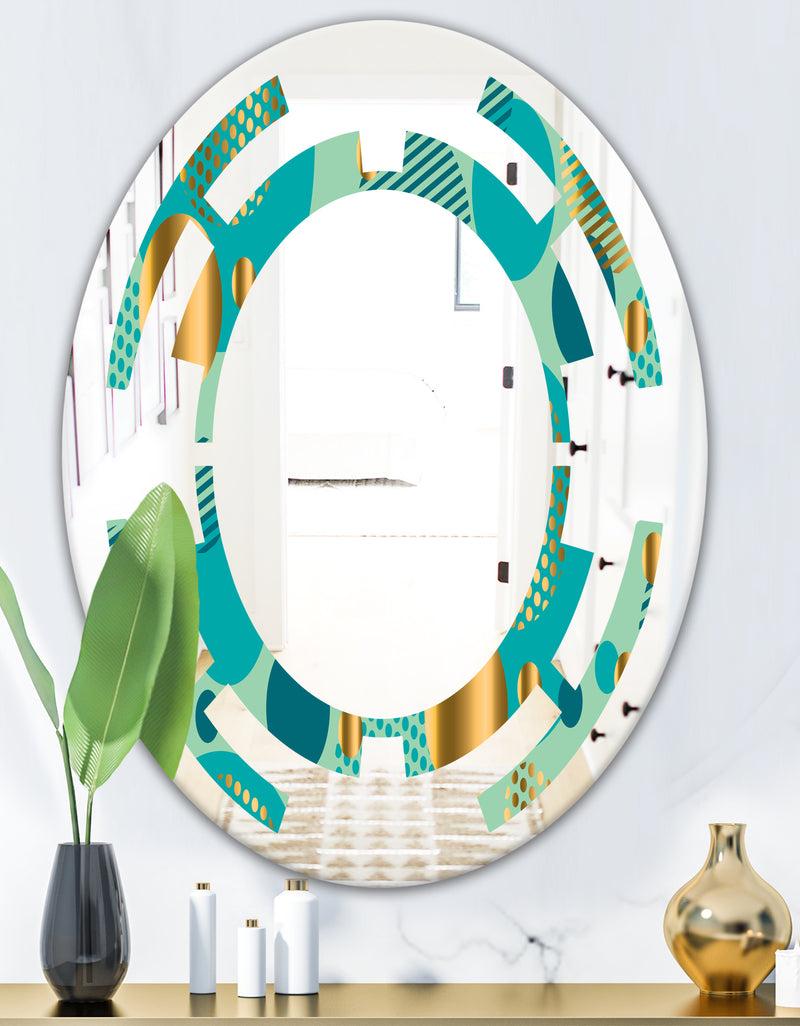 DesignQ Gold And Blue Dynamics III - Modern Round Or Oval Wall Mirror - Space
