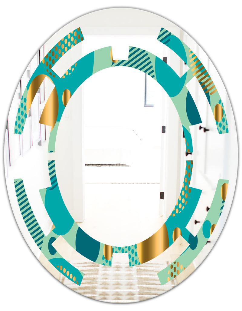 DesignQ Gold And Blue Dynamics III - Modern Round Or Oval Wall Mirror - Space