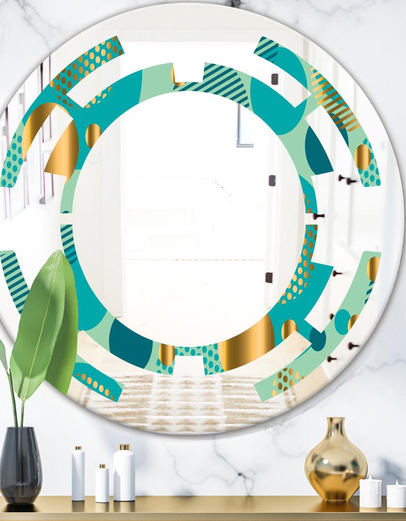 DesignQ Gold and Blue Dynamics III - Modern Round or Oval Wall Mirror - Space