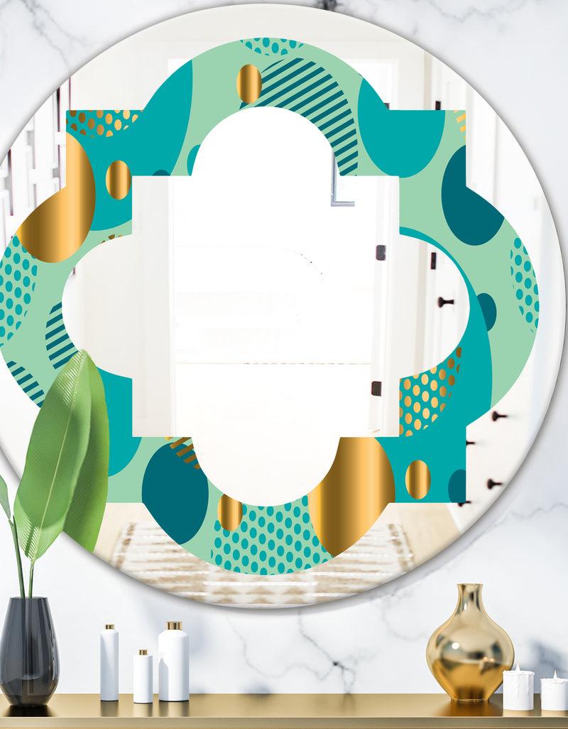 DesignQ Gold and Blue Dynamics III - Modern Round or Oval Wall Mirror - Quatrefoil