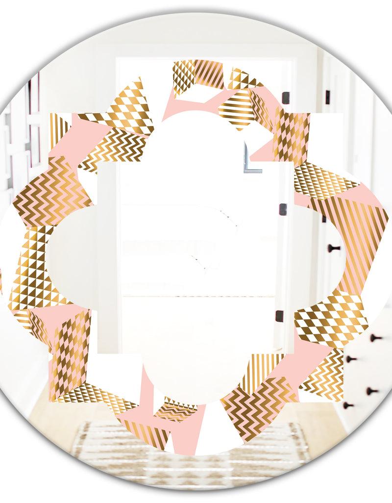 DesignQ Gold And Rose Cubes I - Modern Round Or Oval Wall Mirror - Quatrefoil