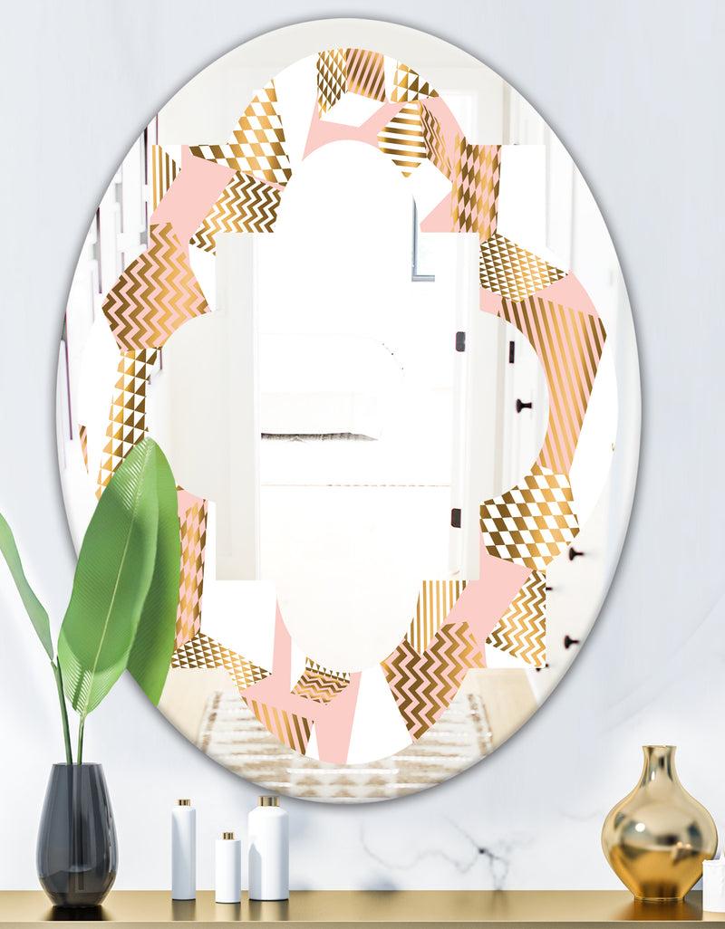 DesignQ Gold And Rose Cubes I - Modern Round Or Oval Wall Mirror - Quatrefoil