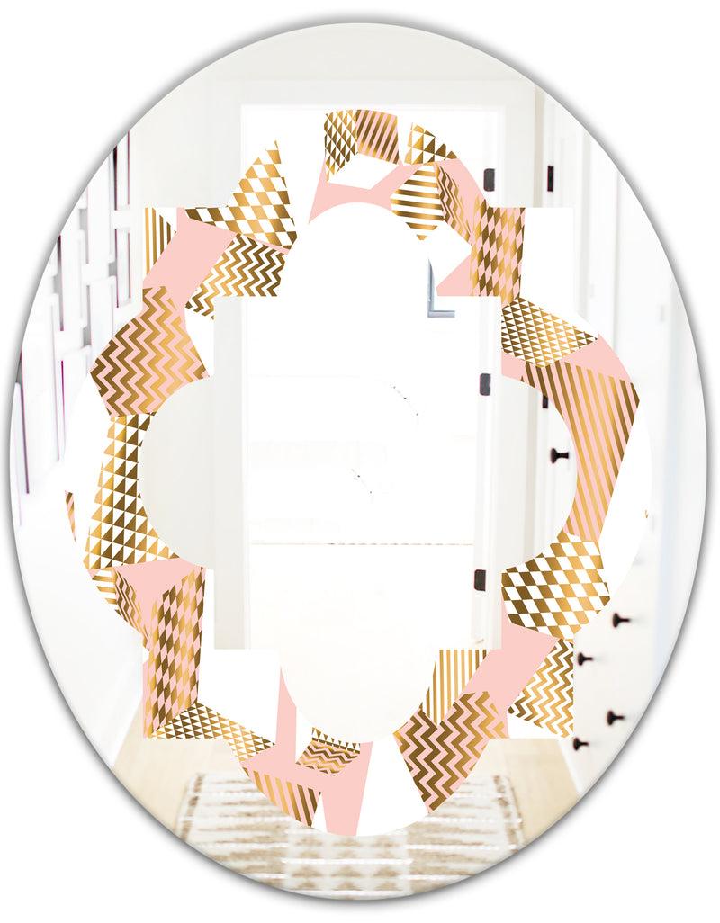 DesignQ Gold And Rose Cubes I - Modern Round Or Oval Wall Mirror - Quatrefoil