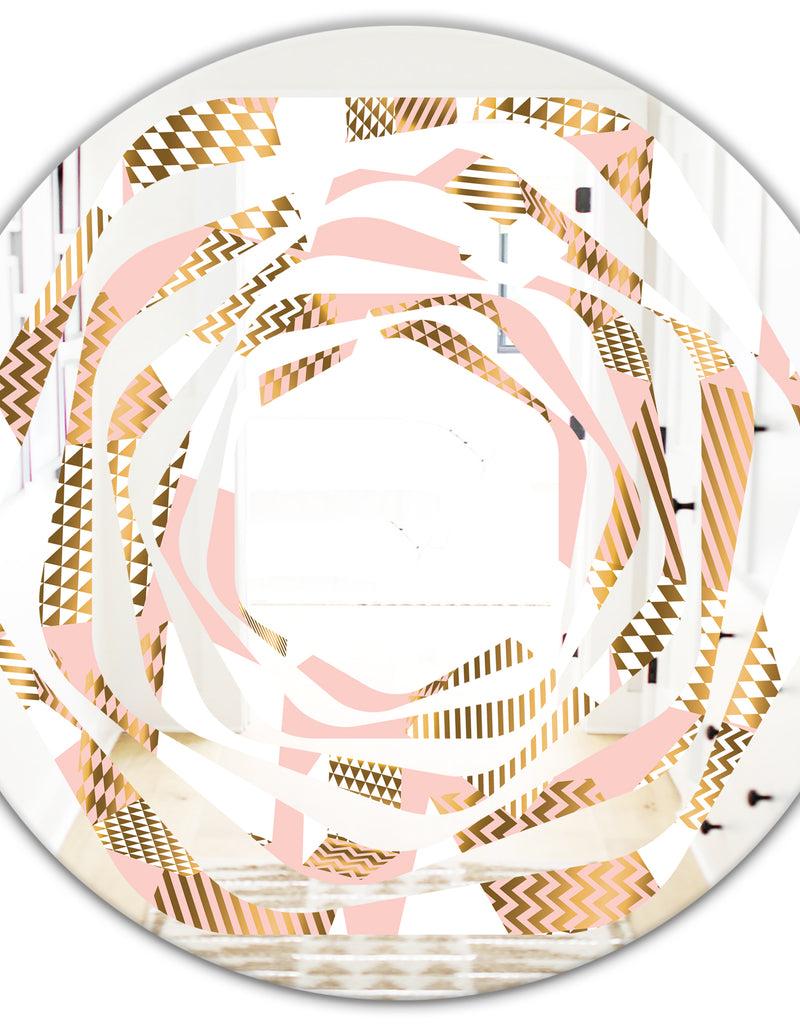 DesignQ Gold And Rose Cubes I - Modern Round Or Oval Wall Mirror - Whirl