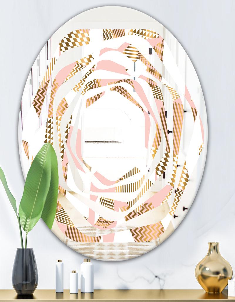 DesignQ Gold And Rose Cubes I - Modern Round Or Oval Wall Mirror - Whirl