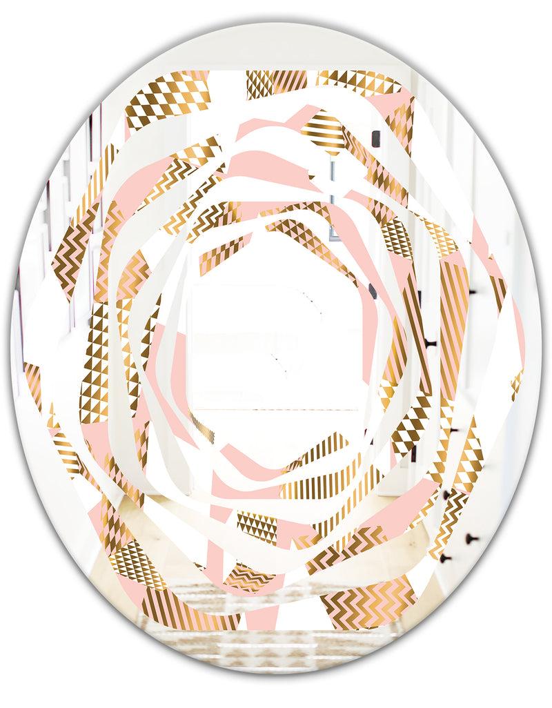 DesignQ Gold And Rose Cubes I - Modern Round Or Oval Wall Mirror - Whirl