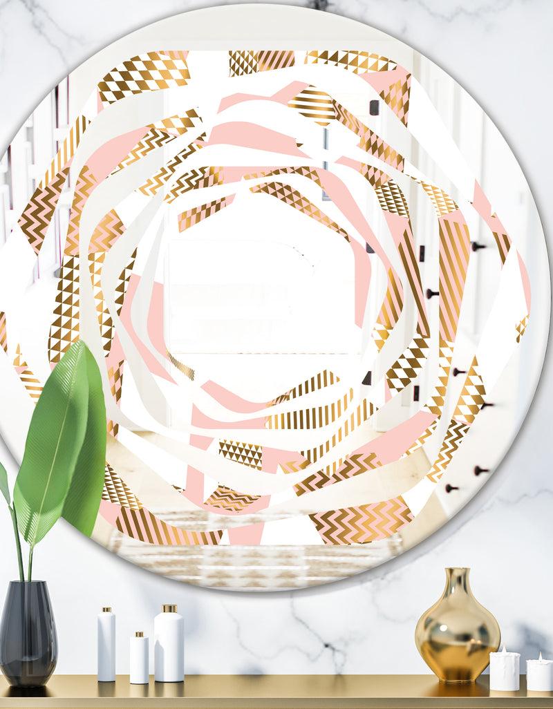 DesignQ Gold and Rose Cubes I - Modern Round or Oval Wall Mirror - Whirl