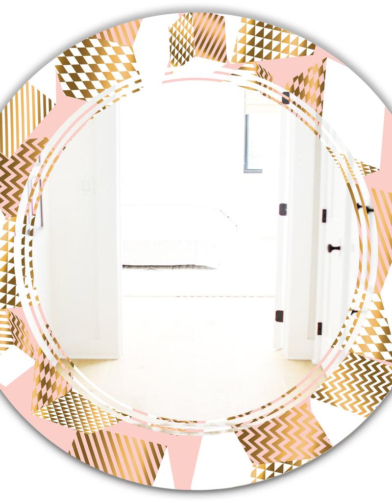 DesignQ Gold And Rose Cubes I - Modern Round Or Oval Wall Mirror - Triple C